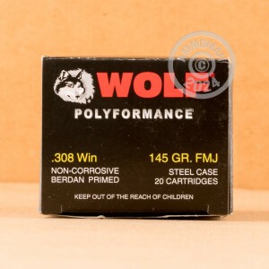 Photo detailing the .308 WIN WOLF POLYFORMANCE 145 GRAIN FMJ (20 ROUNDS) for sale at AmmoMan.com.