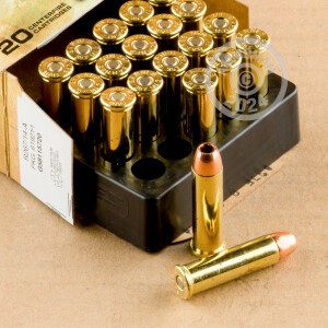 A photograph of 20 rounds of 140 grain 357 Magnum ammo with a Solid Copper Hollow Point (SCHP) bullet for sale.
