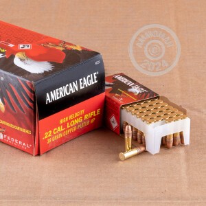 Photo detailing the 22 LR FEDERAL AMERICAN EAGLE 38 GRAIN HP (400 ROUNDS) for sale at AmmoMan.com.