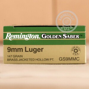 Image of the 9MM LUGER REMINGTON GOLDEN SABER 147 GRAIN JHP (25 ROUNDS) available at AmmoMan.com.