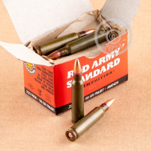 Image of Red Army Standard 223 Remington rifle ammunition.