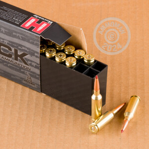 Photograph showing detail of 22 ARC HORNADY BLACK 75 GRAIN ELD MATCH (20 ROUNDS)