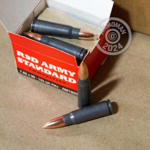 A photograph of 180 rounds of 123 grain 7.62 x 39 ammo with a FMJ bullet for sale.