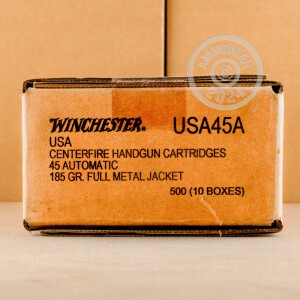Photograph showing detail of 45 ACP WINCHESTER USA 185 GRAIN FMJ (500 ROUNDS)