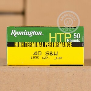 Photo detailing the .40 S&W REMINGTON HTP 155 GRAIN JHP (50 ROUNDS) for sale at AmmoMan.com.
