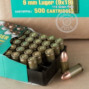 Photograph showing detail of 9MM BROWN BEAR 115 GRAIN FMJ (500 ROUNDS)