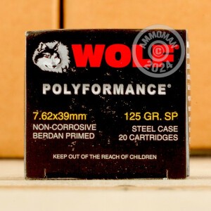 Image of the 7.62x39 WOLF POLYFORMANCE 125 GRAIN SP (1000 ROUNDS) available at AmmoMan.com.
