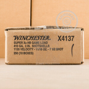 Photo detailing the 410 BORE WINCHESTER SUPER-X 3" 11/16 OZ. #7.5 SHOT (250 ROUNDS) for sale at AmmoMan.com.