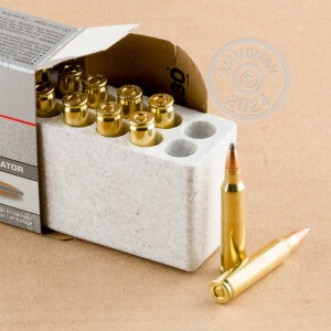 A photograph detailing the 223 Remington ammo with Jacketed Soft-Point (JSP) bullets made by Winchester.