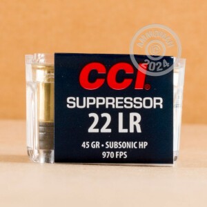 Photo detailing the 22 LR CCI SUPPRESSOR 45 GRAIN LHP (5000 ROUNDS) for sale at AmmoMan.com.