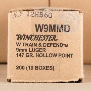 Photo detailing the 9MM LUGER WINCHESTER TRAIN & DEFEND 147 GRAIN JHP (20 ROUNDS) for sale at AmmoMan.com.