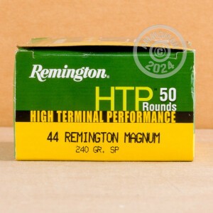 Photo detailing the 44 MAGNUM REMINGTON HTP 240 GRAIN SP (500 ROUNDS) for sale at AmmoMan.com.
