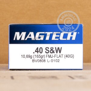 Photograph showing detail of .40 S&W MAGTECH 165 GRAIN FMC FLAT NOSE (1000 ROUNDS)