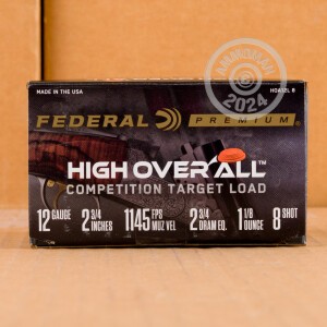 Photo detailing the 12 GAUGE FEDERAL HIGH OVER ALL 2-3/4" 1-1/8 OZ. #8 SHOT (25 ROUNDS) for sale at AmmoMan.com.