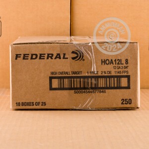 Photo detailing the 12 GAUGE FEDERAL HIGH OVER ALL 2-3/4" 1-1/8 OZ. #8 SHOT (25 ROUNDS) for sale at AmmoMan.com.