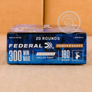 Photo detailing the 300 WIN MAG FEDERAL POWER-SHOK 180 GRAIN COPPER HP (20 ROUNDS) for sale at AmmoMan.com.