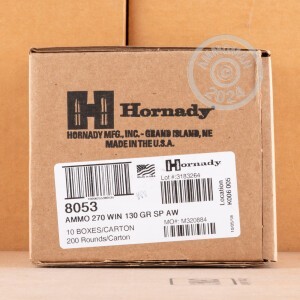 Photo detailing the 270 WIN HORNADY AMERICAN WHITETAIL 130 GRAIN INTERLOCK (200 ROUNDS) for sale at AmmoMan.com.