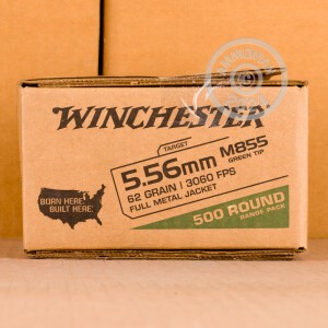 Photo detailing the 5.56X45 WINCHESTER 62 GRAIN FMJ M855 (500 ROUNDS) for sale at AmmoMan.com.