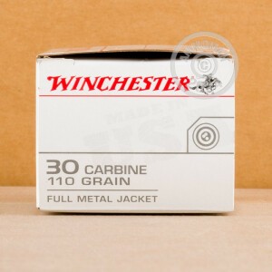 Photo detailing the 30 CARBINE WINCHESTER USA 110 GRAIN FMJ (500 ROUNDS) for sale at AmmoMan.com.