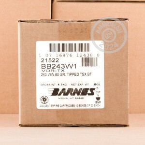 Image of Barnes 243 Winchester rifle ammunition.
