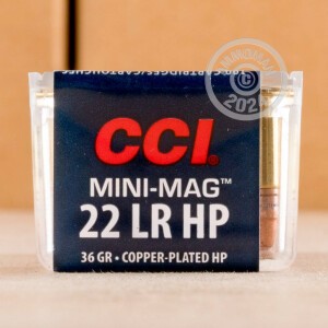 Photograph showing detail of 22 LR CCI MINI-MAG 36 GRAIN CPHP (5000 Rounds)