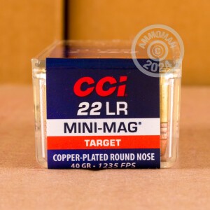  rounds of .22 Long Rifle ammo with Copper-Plated Round Nose (CPRN) bullets made by CCI.