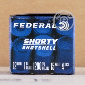 Image of the 12 GAUGE FEDERAL SHORTY SHOTSHELL 1-3/4" 15/16 OZ. #4 BUCK (100 ROUNDS) available at AmmoMan.com.