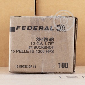 Image of the 12 GAUGE FEDERAL SHORTY SHOTSHELL 1-3/4" 15/16 OZ. #4 BUCK (100 ROUNDS) available at AmmoMan.com.