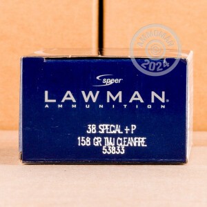 Photograph showing detail of 50rds - 38 Special Speer Lawman Clean-Fire 158gr. +P TMJ Ammo