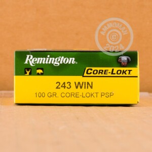 Photo detailing the 243 WIN REMINGTON CORE-LOKT 100 GRAIN PSP (20 ROUNDS) for sale at AmmoMan.com.