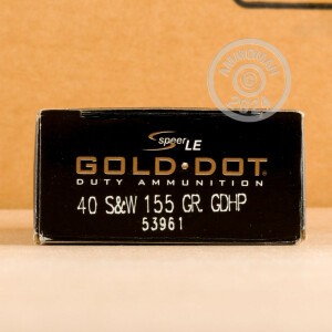 Photo detailing the 40 S&W SPEER GOLD DOT LE 155 GRAIN JHP (50 ROUNDS) for sale at AmmoMan.com.