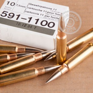 Photo detailing the 7.5X55 SWISS RUAG 174 GRAIN FMJ (10 ROUNDS) for sale at AmmoMan.com.