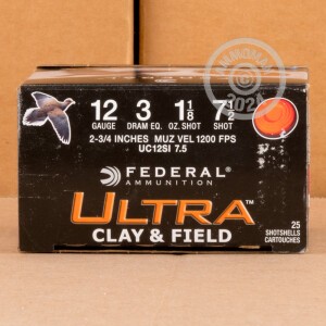 Photograph showing detail of 12 GAUGE FEDERAL ULTRA CLAY & FIELD 2 3/4" 1-1/8 OZ. #7.5 LEAD SHOT (250 ROUNDS)