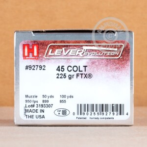 Image of the .45 COLT HORNADY LEVEREVOLUTION 225 GRAIN FTX (20 ROUNDS) available at AmmoMan.com.