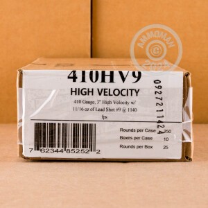 Image of the 410 BORE FIOCCHI 3" 11/16 OZ. #9 SHOT (25 ROUNDS) available at AmmoMan.com.