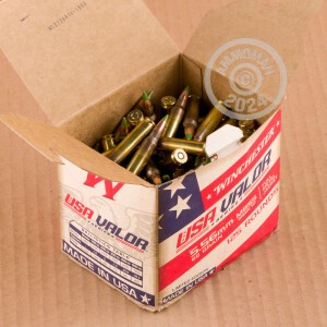 Photograph showing detail of 5.56X45 WINCHESTER USA VALOR 62 GRAIN FMJ M855 (1250 ROUNDS)