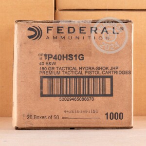 Photo detailing the 40 S&W FEDERAL HYDRA SHOK 180 GRAIN JHP (1000 ROUNDS) for sale at AmmoMan.com.