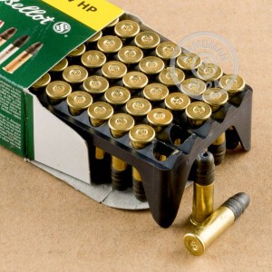 Photograph showing detail of 22 LR SELLIER & BELLOT 38 GRAIN HP (50 ROUNDS)