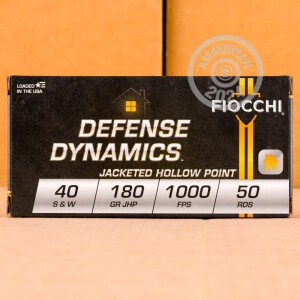 Photo detailing the 40 S&W FIOCCHI 180 GRAIN JHP (50 ROUNDS) for sale at AmmoMan.com.