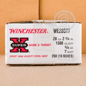 Image of the 28 GAUGE WINCHESTER SUPER-X 2-3/4" 5/8 OZ. #7 STEEL SHOT (250 ROUNDS) available at AmmoMan.com.