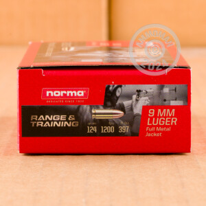 Image of 9mm Luger ammo by Norma that's ideal for training at the range.