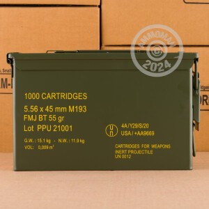 Image of the 5.56X45 PRVI PARTIZAN 55 GRAIN FMJBT M193 (1000 ROUNDS IN AMMO CAN) available at AmmoMan.com.