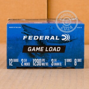 Photo detailing the 12 GAUGE FEDERAL 2-3/4" #8 SHOT (250 ROUNDS) for sale at AmmoMan.com.