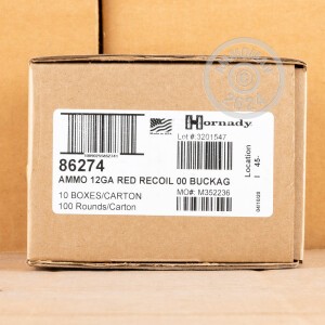 Image of the 12 GAUGE HORNADY AMERICAN GUNNER REDUCED RECOIL 2-3/4" 8 PELLETS 00 BUCK (100 ROUNDS) available at AmmoMan.com.