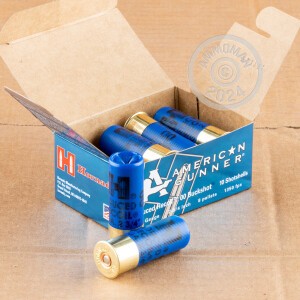 Photo detailing the 12 GAUGE HORNADY AMERICAN GUNNER REDUCED RECOIL 2-3/4" 8 PELLETS 00 BUCK (100 ROUNDS) for sale at AmmoMan.com.