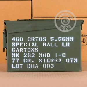 Image of the 5.56X45 BLACK HILLS 77 GRAIN OTM MK 262 MOD 1-C (460 ROUNDS IN AMMO CAN) available at AmmoMan.com.