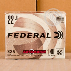 Photograph showing detail of 22 LR FEDERAL AUTOMATCH TARGET 40 GRAIN LEAD ROUND NOSE #AM22 (325 ROUNDS)