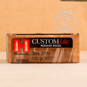 Photo detailing the 308 WINCHESTER HORNADY CUSTOM LITE 125 GRAIN SST REDUCED RECOIL (20 ROUNDS) for sale at AmmoMan.com.