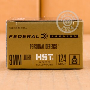 Image of the 9MM FEDERAL PREMIUM 124 GRAIN HST JHP (20 ROUNDS) available at AmmoMan.com.