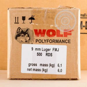 Image of the 9MM LUGER WOLF POLYFORMANCE 115 GRAIN FMJ (50 ROUNDS) available at AmmoMan.com.